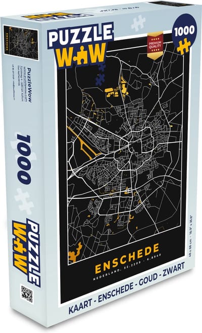 Puzzel Kaart - Enschede - Goud - Zwart - Legpuzzel - Puzzel 1000 stukjes volwassenen
