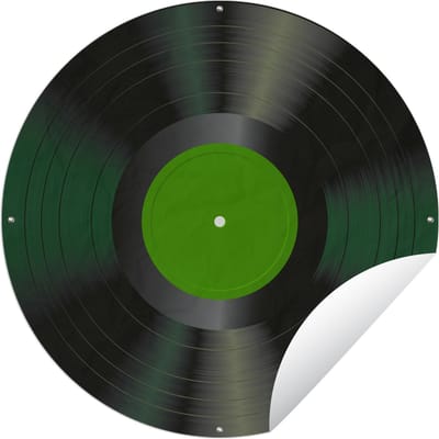 Tuincirkel Retro - Groen - LP - Vinyl - 60x60 cm - Ronde Tuinposter - Buiten