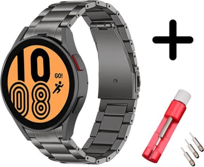 Strap-it Titanium horlogeband met toolkit- speciaal geschikt voor Samsung Galaxy Watch 7 (40 & 44mm) / Galaxy Watch 6 (Classic) / Galaxy Watch 5 / Watch 5 Pro / Watch 4 (Classic) / Watch FE - schakel bandje voor Galaxy Watch 4-5-6 - grafiet