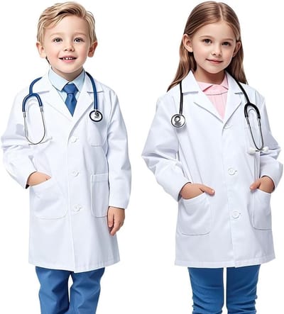 Kinderen Laboratoriumjas Kostuum voor Wetenschappers - Witte Labjas met Knopen en Pocket voor Jongens - Geschikt voor Dokters en Chemie Experimenten