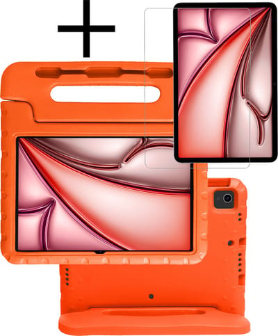 Hoes - Geschikt voor Apple iPad Air (2024/2025/2026) - 11 inch - Met Screenprotector - Kinderhoes Shockproof Bumper - Kidsproof Case - Tablet Hoesje - Kinder Cover - Oranje