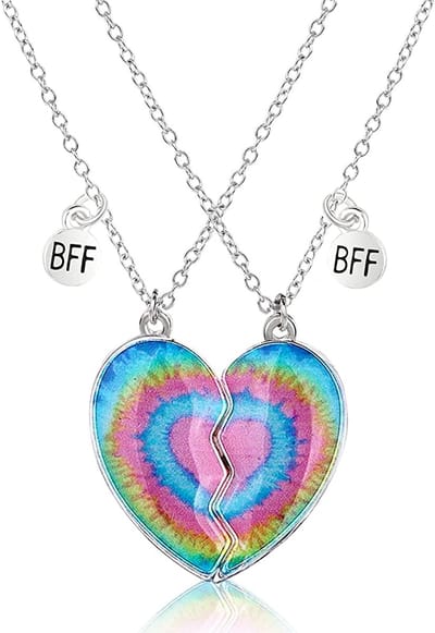 Bixorp Friends BFF Ketting voor 2 met Tie-Dye Hartje - Zilverkleurig - Vriendschapsketting voor twee
