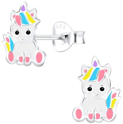 Joy|S - Zilveren baby pony eenhoorn oorbellen - multicolor - t33