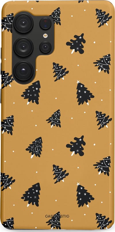 Casetastic hoesje geschikt voor Samsung Galaxy S25 Ultra - Dubbellaagse bescherming - Zwarte Kerstboom Feest - Fashion Case - Goud Donkergrijs Taupe