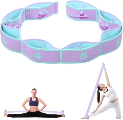 Yoga Stretchband met 8 Lussen - Paars - 11 x 4 cm - Elastische Gymnastiekband voor Flexibiliteit en Revalidatie