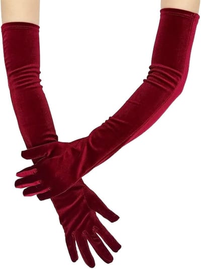 Rode fluwelen bruiloftshandschoenen voor dames in vintage jaren 20 stijl, 21,65 inch, elegant en modieus