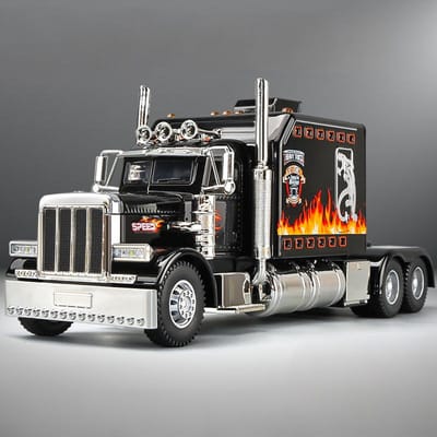 1:24 Peterbilt 389 Livrée Flamme Camion Semi-remorque Lourd Américain Tracteur Modèle Réduit en Alliage Métallique Moulé sous Pression Voiture de Collection Maison Tendance Affichage de Bureau Cadeau black