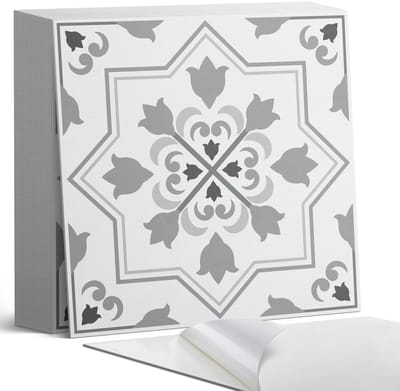Coloray Plaktegels - Patroon met bloemmotieven Zelfklevende Tegels - 20 cm x 20 cm - Grijs Plaktegels - 20 stuks - Vierkant PVC Tegels - Plaktegels Badkamer - Plaktegels Vloer - Vinyl Tegels Zelfklevend - Wandtegel Zelfklevend