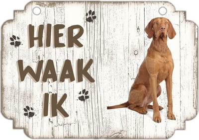 Hier Waak Ik: Vizsla Korthaar | Waakbord | Spreukenbord | Hondenras | Hond | Betreden op eigen risico | Pas Op Voor De Hond | Deurbordjes | Bewaker Van Dit Huis