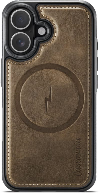 Casemania Hoesje Geschikt voor Apple iPhone 16 - Sienna Brown - Magnetische Telefoonhoesje Compatibel met MagSafe - Kunstleer Back Cover met Anti-Slip Grip Randen