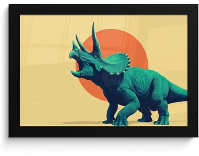 Poster in lijst - Fotolijst 30x20 cm - Posters - Triceratops - Cirkel - Oranje - Hoorns - Posterlijst zwart - Decoratie - Wanddecoratie woonkamer - Muurdecoratie slaapkamer