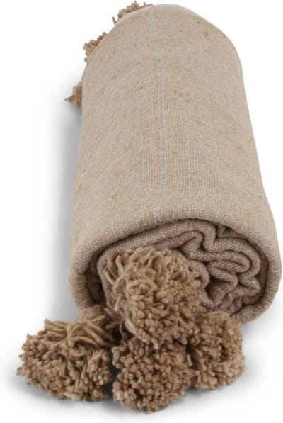 Safaary - Marokkaanse Deken Beige met Zilver Pompom Hira