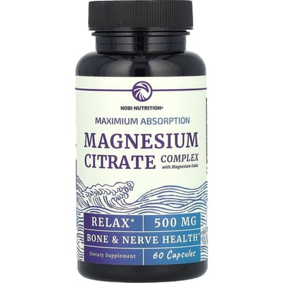 Nobi Nutrition, Magnesiumcitraat Complex, met Magnesiumoxide, Maximale Absorptie, 500 mg, 60 Capsules