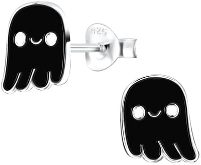 Joy|S - Zilveren spook oorbellen - zwart - halloween oorbellen