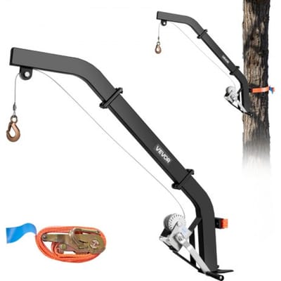 VEVOR Wildtakel voor boommontage, capaciteit 160 kg, wildhefsysteem met ratelband, robuuste hertenhanger voor het villen, reinigen en ophangen van wilde dieren, 1200 x 310 x 130 mm, zwart
