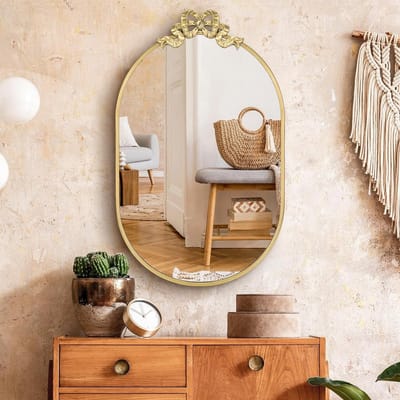 Decoratieve Ovale Spiegel met Metalen Frame van 73 cm voor Wandbevestiging in Badkamer, Woonkamer of Slaapkamer - Perfect voor Make-up en Interieurdecoratie