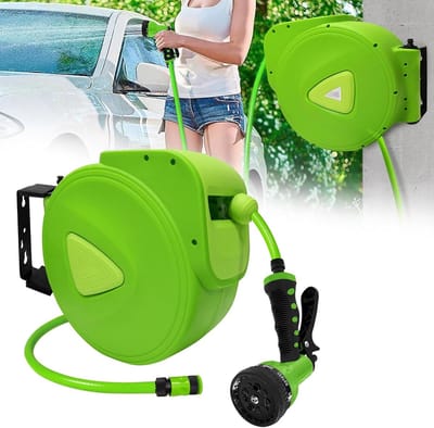 Slanghaspel Tuinslang - Automatische slangbox - Tuinieren en auto wassen - 180 graden draaibaar - 20 meter slang - Groen