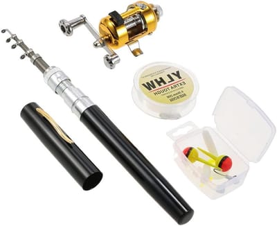 Telescopische Mini Hengel Set met Aluminium Spoel, Visserslijn, Soft Lures en Jig Haken voor Draagbaar Vissen