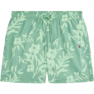 Tommy Hilfiger Medium Drawstring swimshort - heren zwembroek - groen met lichtgroene bloemen print