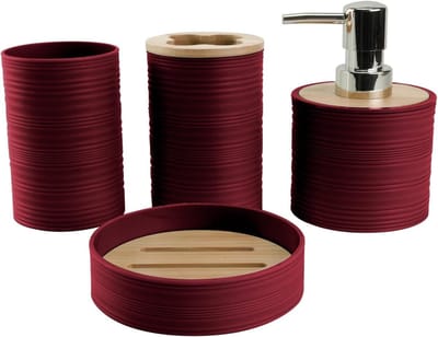 Badkamer Set - Badkamer Accessoires - Dagelijks Gebruik - Onbreekbaar Kunststof - 4 Stuks - Wijnrood