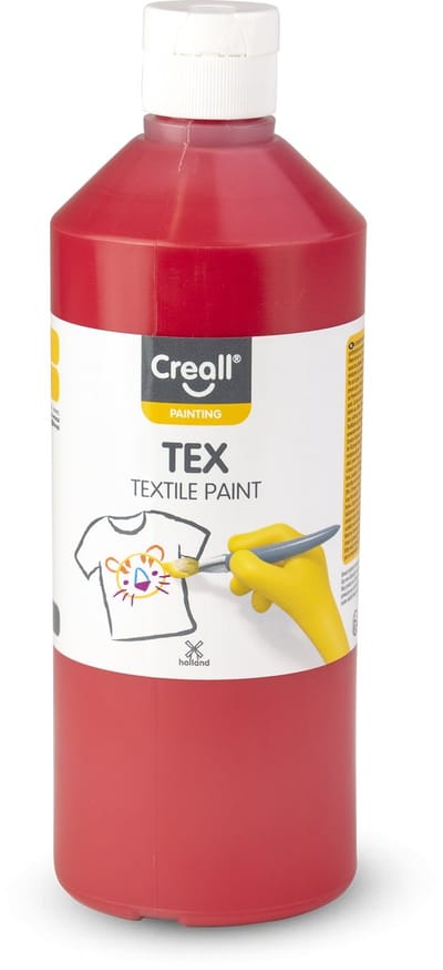 Creall Tex - Textiel- & Stoffenverf - Rood - 500ml - Machine wasbaar na fixatie - Voor T-shirts, jeans, schoenen, stoffen tassen, meubels en auto-interieurs/hemelbekleding - Gemaakt in NL - Glutenvrij