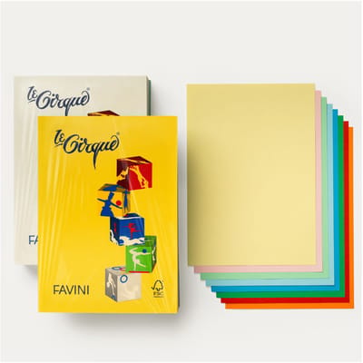 Favini® Le Cirque Papier – 500 Vellen A4 – 80 g/m² – 5 Felle Kleuren (100 Vel per Kleur) – Voor Inkjet, Laser & Kopieer – Made in Italy