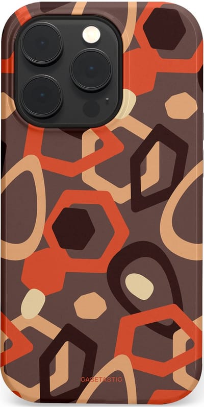 Casetastic hoesje geschikt voor Apple iPhone 14 Pro - MagSafe - Dubbellaagse bescherming - Abstracte Retro Vormen - Fashion Case - Donkergrijs Terracotta Taupe