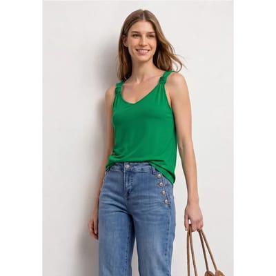 Top met V-hals en knoopdetail