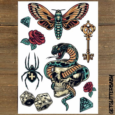 GetGlitterBaby® - Stoere Plak Tattoos / Tijdelijke Tattoo / Henna Nep Tatoeage / Fake / Festival Tattoes Halloween / Temporary Face Body Glitter Tattoo Sticker