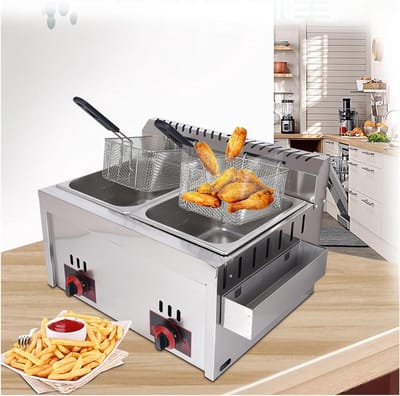 Dubbele Friteuse - Professionele Frituurpan - Snackbar Gebruik - Roestvrij Staal - 20 Liter Capaciteit - Zilver