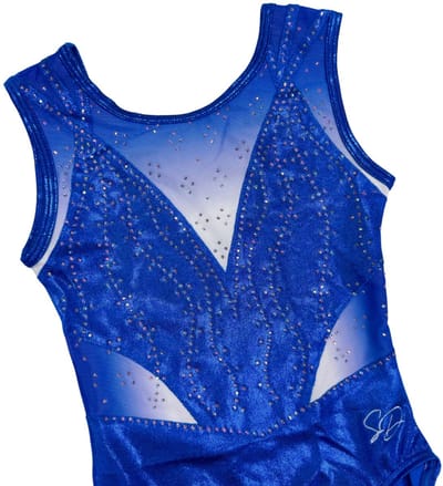Sparkle&Dream Turnpakje Vive Blauw mouwloos - Maat INT 110-116 - Gympakje voor Turnen, Acro, Trampoline en Gymnastiek