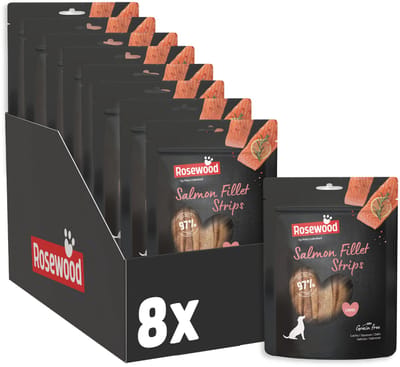 Rosewood Salmon Fillet Strips Large - Hondensnack Zalm 8 x 150 g - 97% Zalm - Eiwitrijk - Vetarm