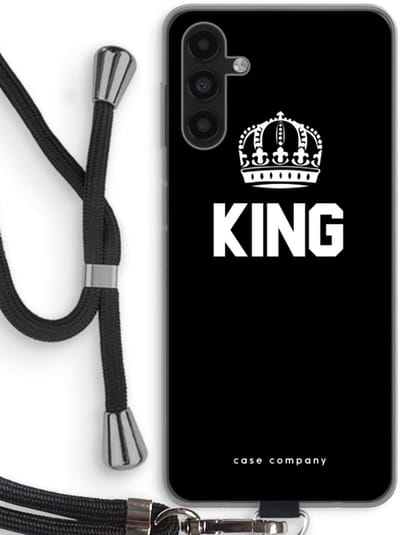 Case Company® - Hoesje met koord geschikt voor Samsung Galaxy A04s hoesje met Koord - King zwart - Telefoonhoesje met Zwart Koord - Bescherming aan alle Kanten en Over de Schermrand