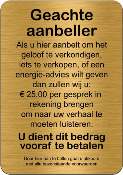 Brievenbusbordje Goud - Geachte aanbeller - 5 x 8 cm - ronde hoeken - incl. 3M-tape | Gratis Verzending | Decoporta