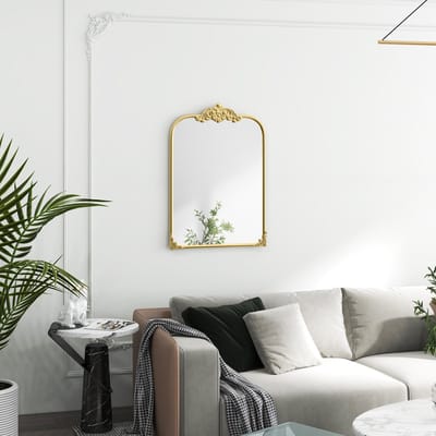 MODFU Wandspiegel - Barok met Florale Details - 60 x 87 cm - Decoratief Goudkleurig - Voor Woonkamer of Hal - Glas & Gelakt Metaal
