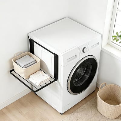 Uitbreidbare Magnetische Rek voor Wasmachine, Organiser voor Handdoeken, Kledinghangers en Vuilwas, 40.5 x 25 cm, Ideaal voor Kleine Ruimtes en Efficiënt Gebruik van Opbergruimte