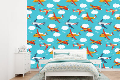 Behang - Fotobehang Patronen - Vliegtuig - Wolk - Lucht - Jongen - Kindje - Kinderen - Kids - Breedte 360 cm x hoogte 260 cm