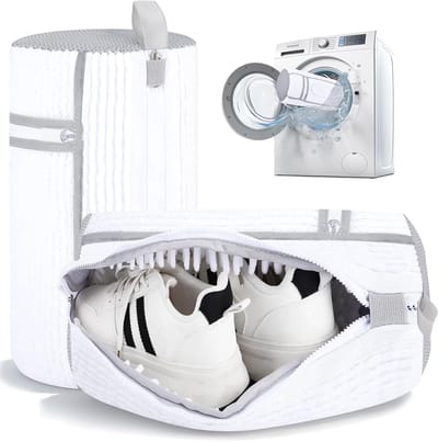 Waszakken, wasmachine, 40 × 20 cm, herbruikbare L-vormige ritssluiting, grote opening, schoenenzak, waszak, schoenen met netvak voor inlegzool