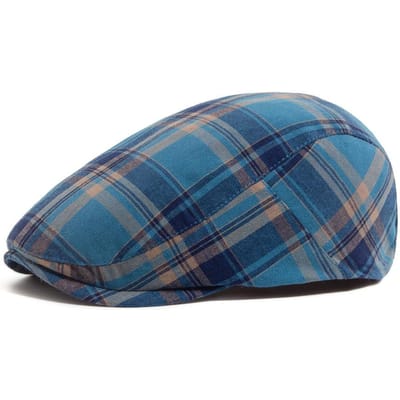 Dunne geruite baret voor dames en heren, modieuze vintage pet met klep, casual pet voor dames, pet in newsboy-stijl, retro platte pet voor zomer, lente en herfst. blauw