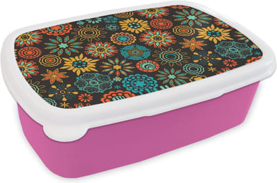 Broodtrommel Roze - Lunchbox - Brooddoos - Bohemian - Vintage - Bloem - Flora - 18x12x6 cm - Kinderen - Meisje