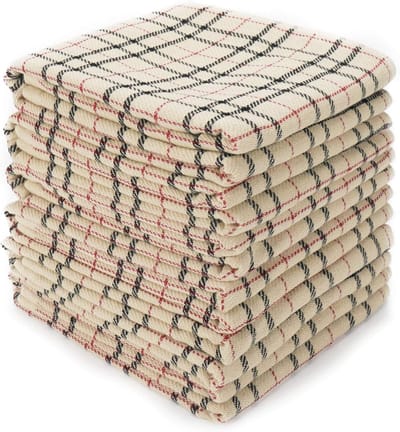 Set van 6 Keukenhanddoeken 100% Katoen 33x76 cm Bruin Geruit - Zeer Absorberende Afwasdoeken