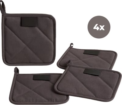 Lomera Hittebestendige Pannenlappen - 100% Katoen - Pannenonderzetter - Smart Pannenlappen - Wasbaar op 40 Graden - 20 X 20 CM - Ophanglus - Set van 4 - Keukenaccessoires - Katoenen Pannenlappen - Hittebestendig Katoen - Pannenlap Set