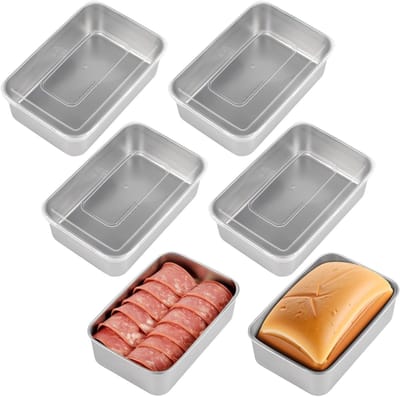 Set van 6 RVS Brood Bakvormen, Veelzijdige Rechthoekige Bakvormen met Deksel voor Brood en Serveren
