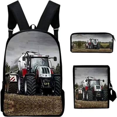 Boerderijtractor Schooltas Rugzak Schooltassen Schoudertas Etui 3-delige Set Cadeau voor Kinderen Studenten