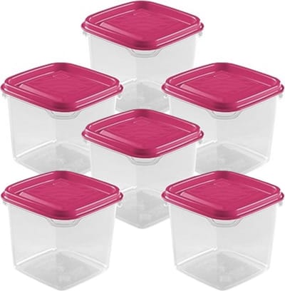 Hega Hogar Vershoudbakjes - set 6x stuks - 0.3 liter - transparant/roze - L8 x B8 x H11 cm - Mealprep - Maaltijden bewaren