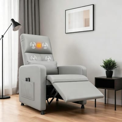 Elektrische Relaxfauteuil met Massage en Verwarming - Verstelbare Rugleuning en Voetensteun (90-150°) - PU Leer - Grijs