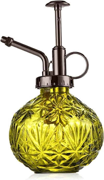 Vintage Sprayfles voor Planten 240ml - Fijne Nevel Verstuiver voor Binnen en Buiten, Ideaal voor Vetplanten en Bloemen, Geel met Bronzen Mondstuk