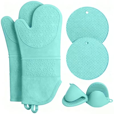 BOTC Siliconen Ovenwanten - Pannenlappen - 6 Stuks - Ovenhandschoenen - Hittebestendig tot 260 °C - Lichtblauw