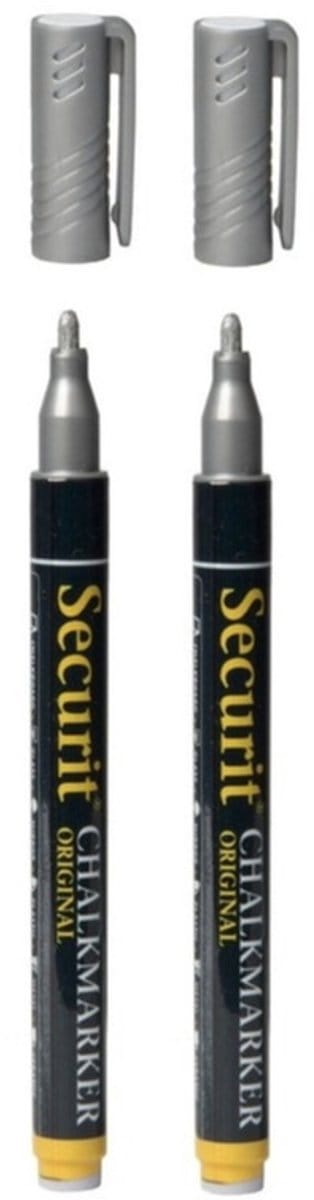 3x securit krijtbord stift - zilver - ronde punt - 1-2 mm - voor borden glas en keramiek