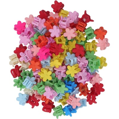 100 pièces Mini pinces à cheveux pour filles Pince à griffes Cartoon Fleur Couleurs Variées Accessoires de Décoration de Cheveux Adorables pink